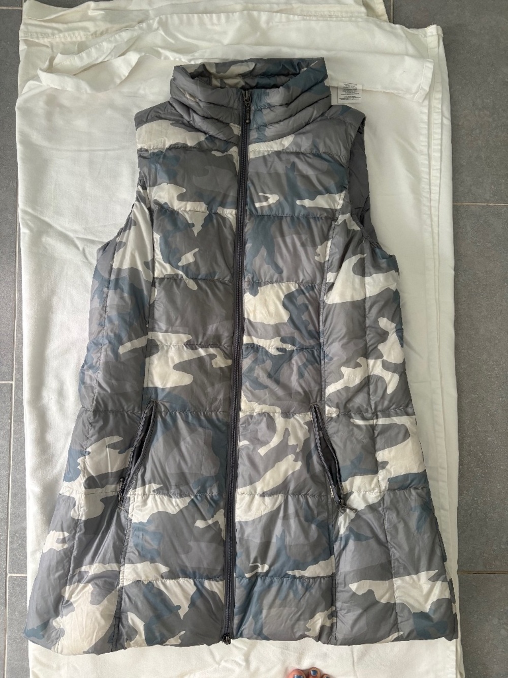 down grey camo vest